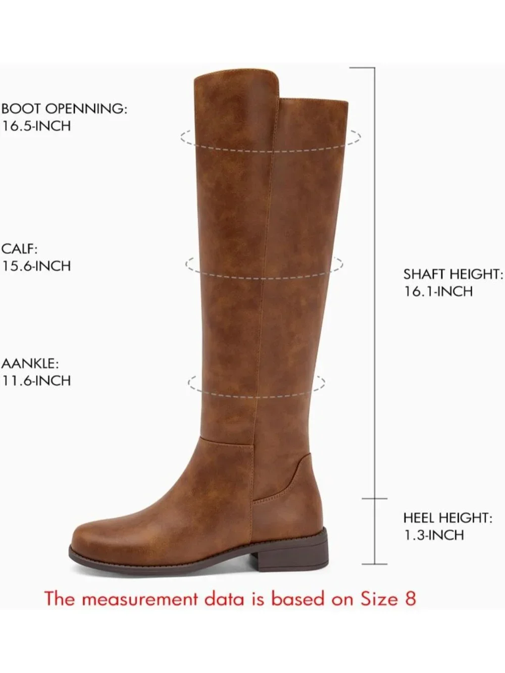 Women's Dark Brown Pu Chunky Block Low Heel Round Toe Side Zipper Knee High Boot